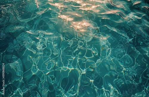 Teal Swimming Pool Water With Ripples And Sunlight Reflections