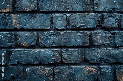 Dark Blue Brick Wall Texture Close Up
