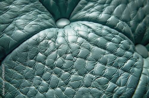Close Up Of Teal Leather Upholstery With Button Detail