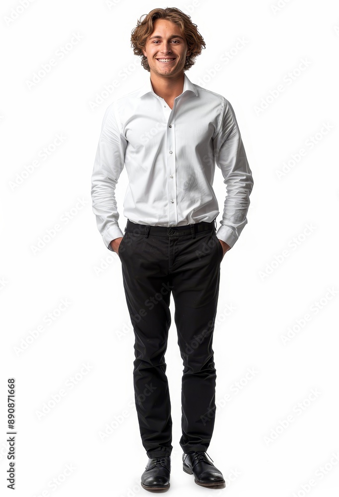 Cheerful businessman standing confident isolated in white PNG, Full length studio portrait of smiling young man looking away, Generative AI Cheerful businessman standing confident isolated in white PNG, Full length studio portrait of smiling young man looking away, Generative AI