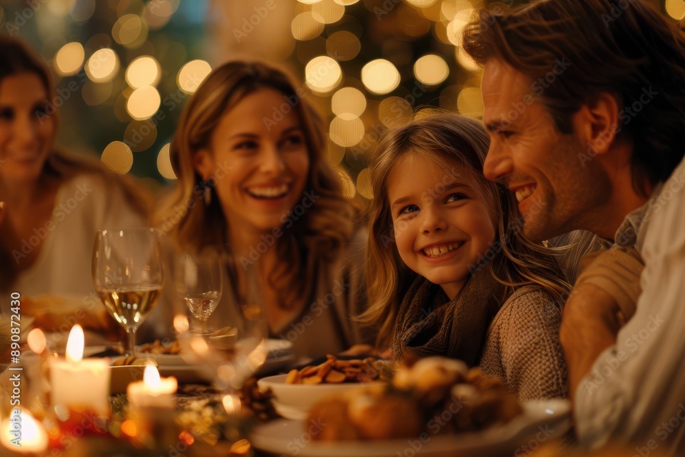 A happy family enjoys a festive dinner together, surrounded by warm candlelight and laughter. A happy family enjoys a festive dinner together, surrounded by warm candlelight and laughter.