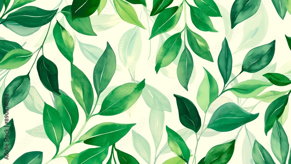 Botanical Leaf Pattern in Fresh Green Shades. Botanical Leaf Pattern in Fresh Green Shades.