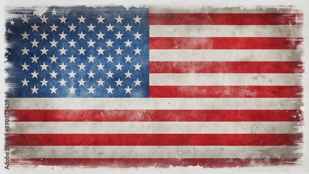 Fototapeta premium Simple and modern American flag design with a clean white background, ample copy space, and a subtle texture, perfect for Independence Day celebrations and patriotic themes.