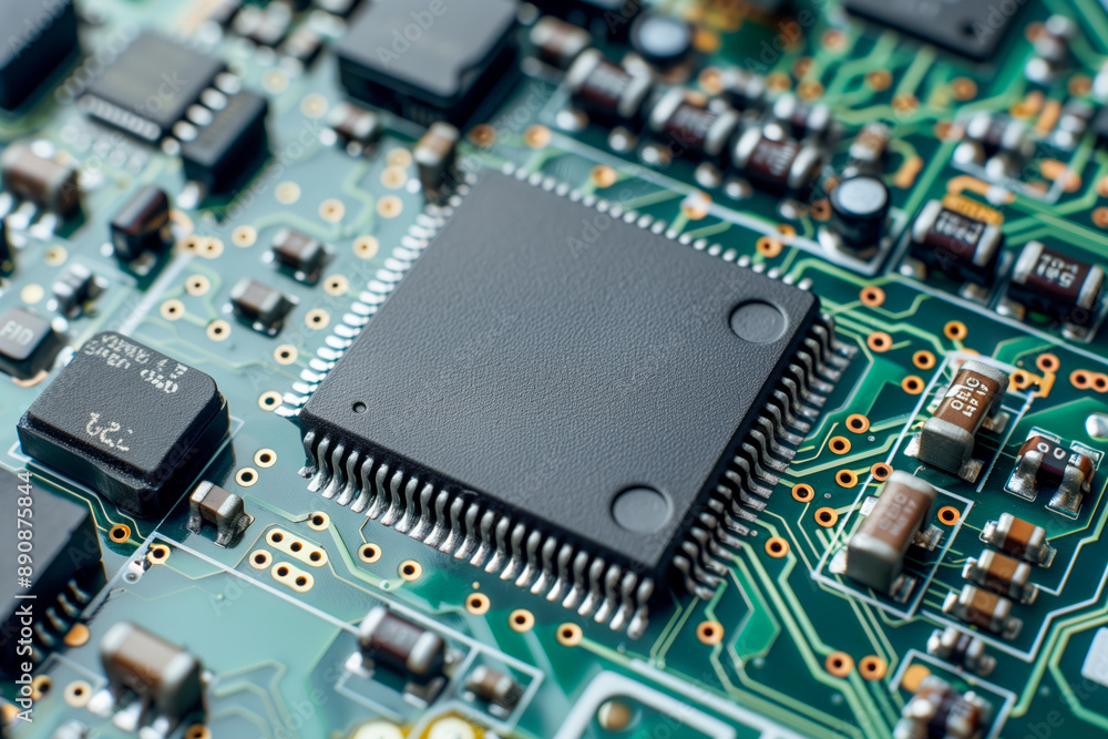 Macro Shot of Electronic Microchip on PCB Macro Shot of Electronic Microchip on PCB