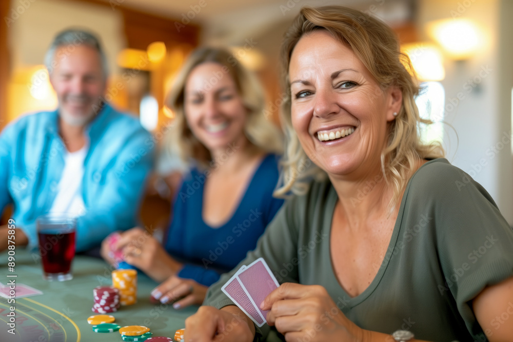 Fototapeta premium Group of Friends Enjoying a Poker Game at Home