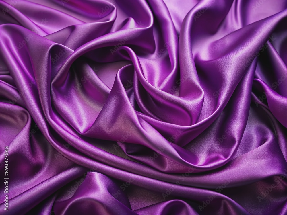 Fototapeta premium Richly textured purple silk fabric softly folds and drapes, creating a luxurious, regal, and sophisticated abstract background with subtle sheen and gentle wrinkles.