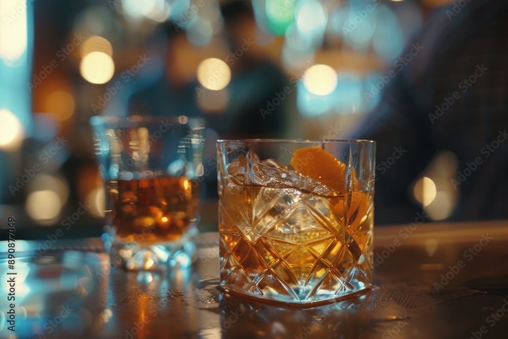 Whiskey Cocktail on a Bar Counter Whiskey Cocktail on a Bar Counter
