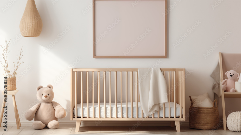 Elegant Nursery Room with Wooden Crib and Light Beige Decor Elegant Nursery Room with Wooden Crib and Light Beige Decor