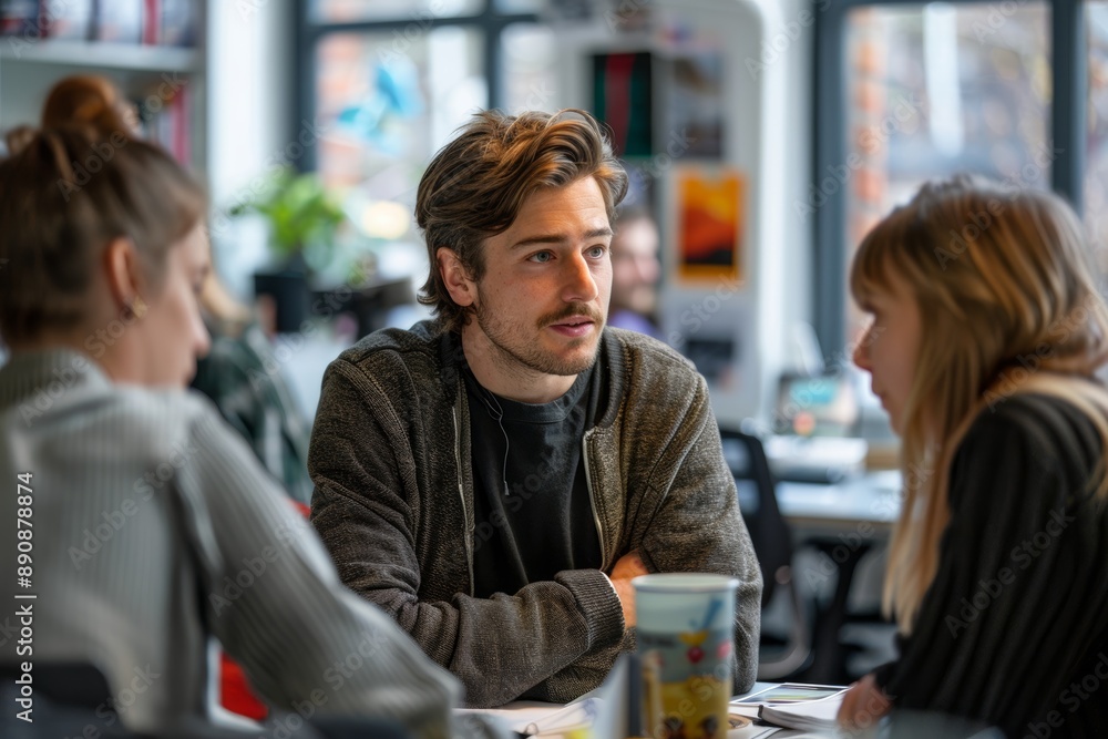 Male designer man having a discussion with his team in an office, Generative AI Male designer man having a discussion with his team in an office, Generative AI