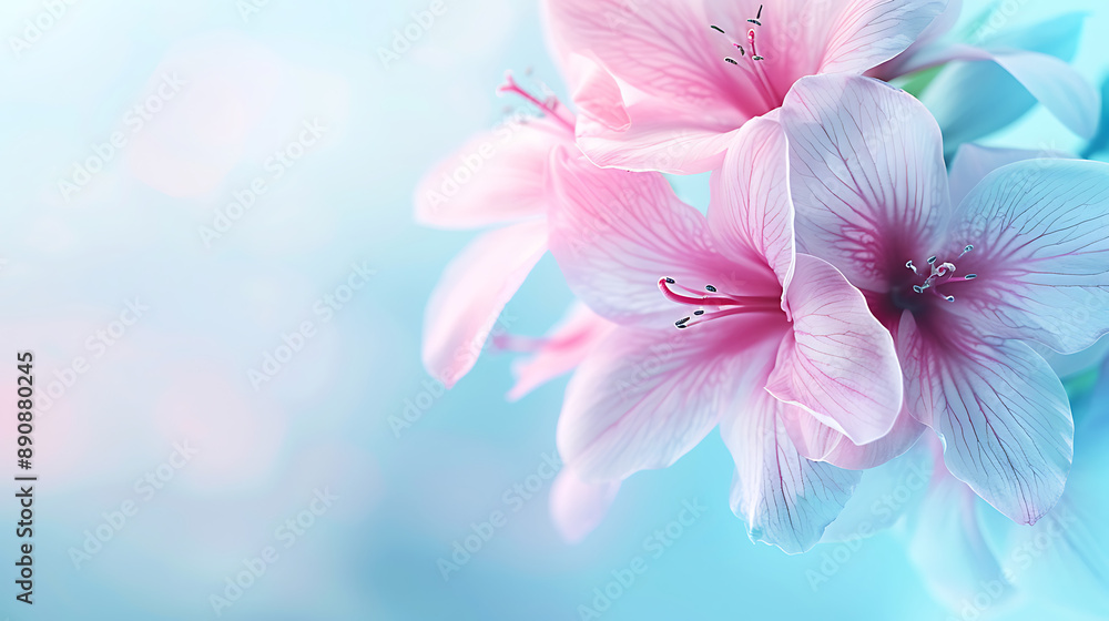 Delicate Pink Flowers on Soft Blue Background Delicate Pink Flowers on Soft Blue Background