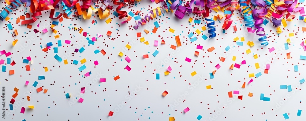 coloured confetti and streamers as a white New Year's background. AI generativ, Generative AI coloured confetti and streamers as a white New Year's background. AI generativ, Generative AI