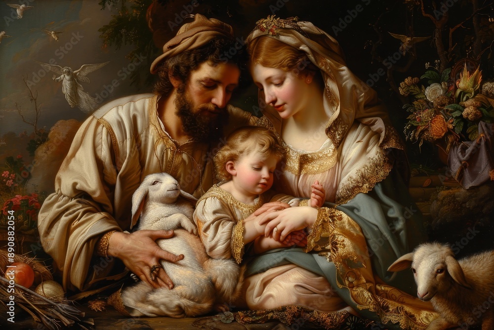 traditional Catholic art representation of the Holy Family.AI generativ, Generative AI