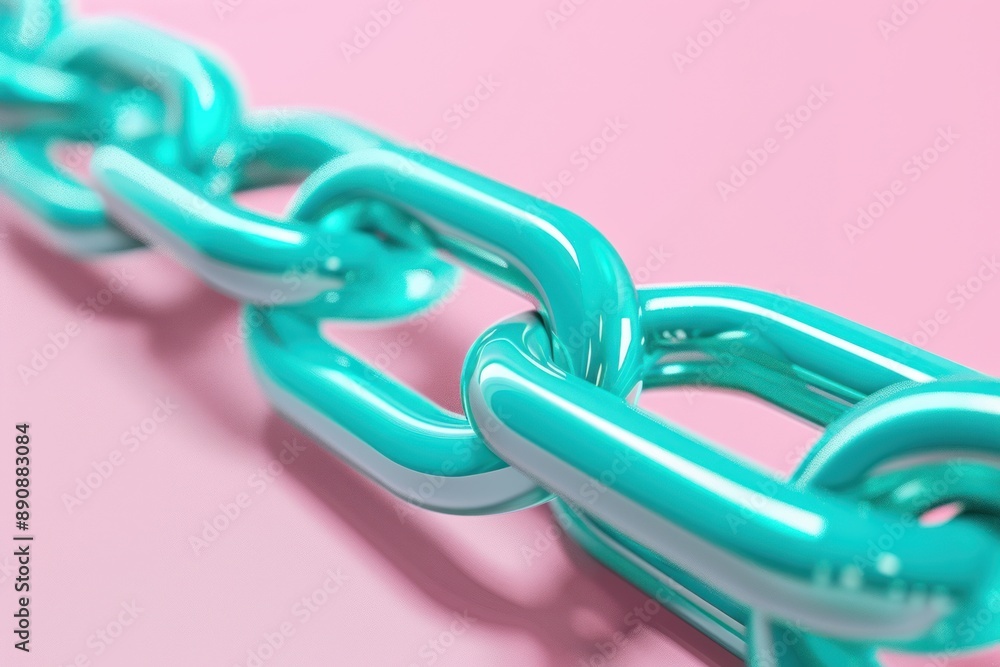 Glossy Turquoise Chain on Pink Background Glossy Turquoise Chain on Pink Background