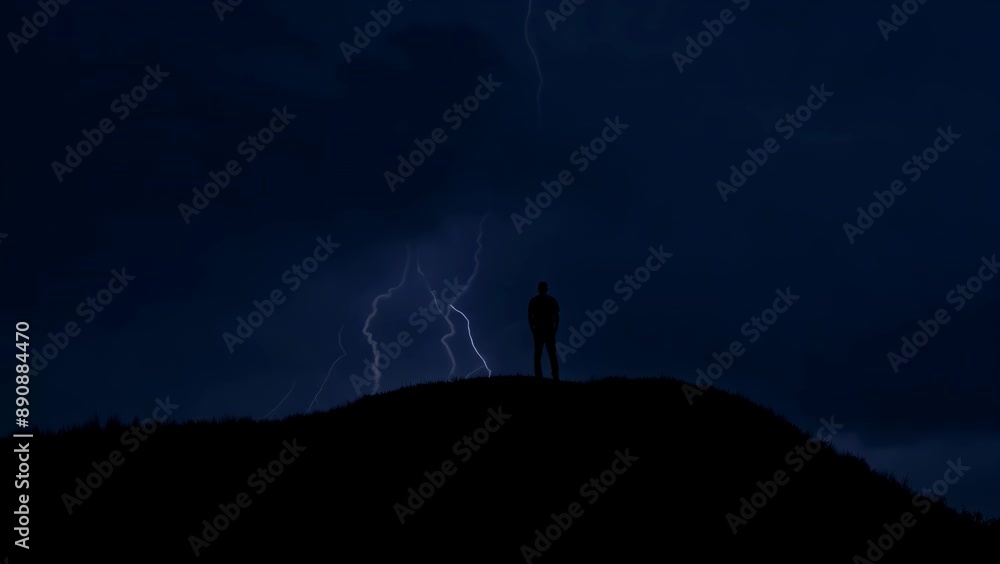 Nature's Fury: Man Standing Amidst Lightning