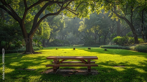Festive graduation party invitation showcasing an open area park with picnic setup with a writing space on the right side for congratulatory wishes and party details