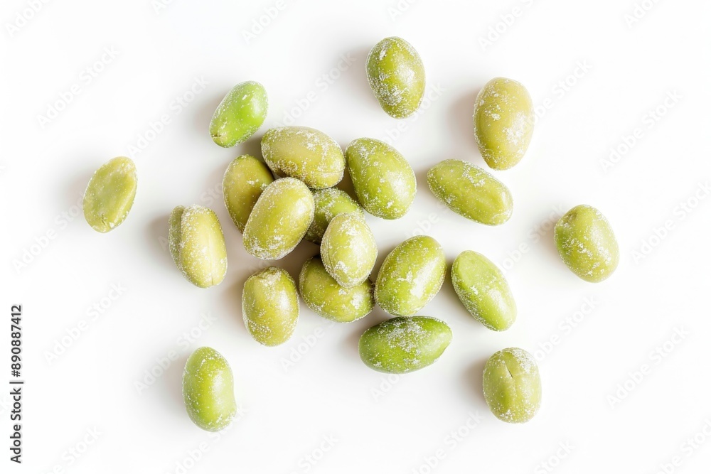 Fresh green beans arranged neatly on a white background Fresh green beans arranged neatly on a white background