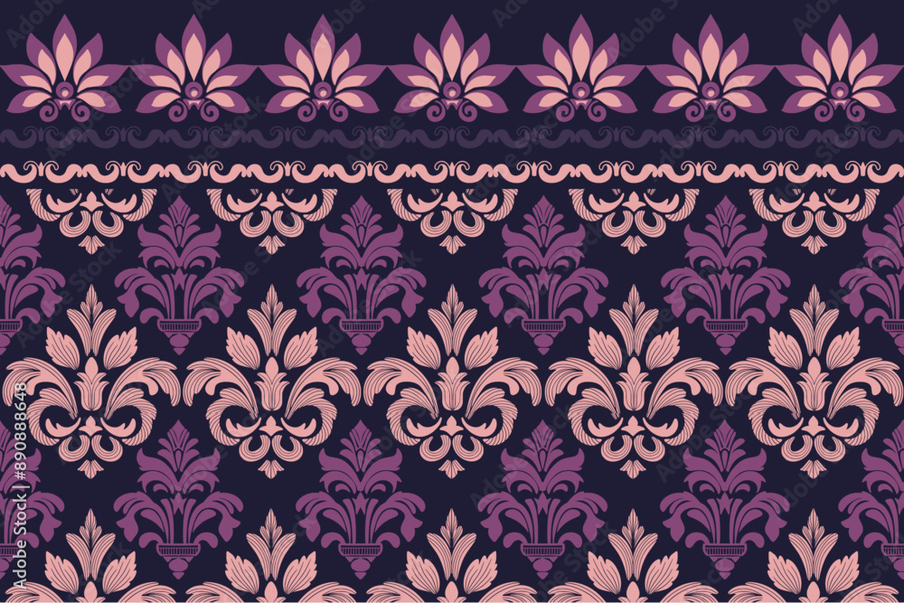 Fototapeta premium seamless, traditional ethnic, damask pattern, fabric pattern for textiles, rugs, wallpaper, clothing, sarong, batik, wrapping, embroidery, print, background, cover, illustration, vector.