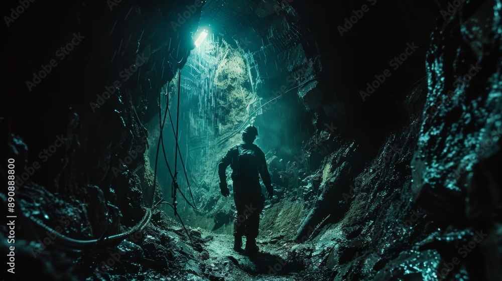 man with helmet inside a mine working man with helmet inside a mine working