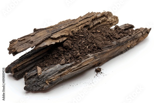 A wooden stump covered in dirt and possibly decayed, suitable for use in nature or landscape photography