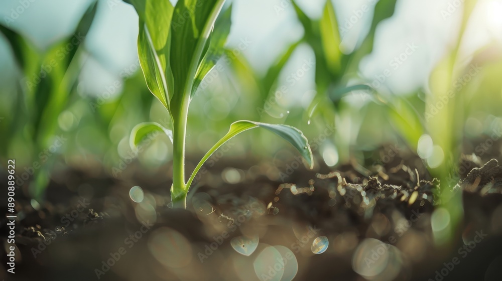 A close-up shot of a small green plant emerging from the fertile soil, symbolizing growth, new beginnings, and the nurturing aspects of nature in an agricultural setting. A close-up shot of a small green plant emerging from the fertile soil, symbolizing growth, new beginnings, and the nurturing aspects of nature in an agricultural setting.