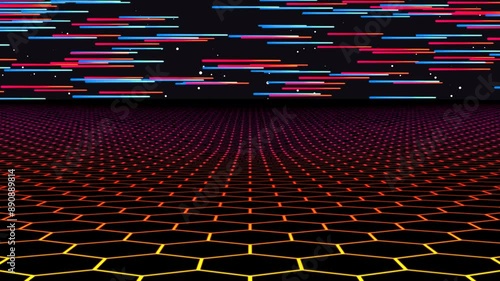 Retro-futuristic hexagonal 3d grid