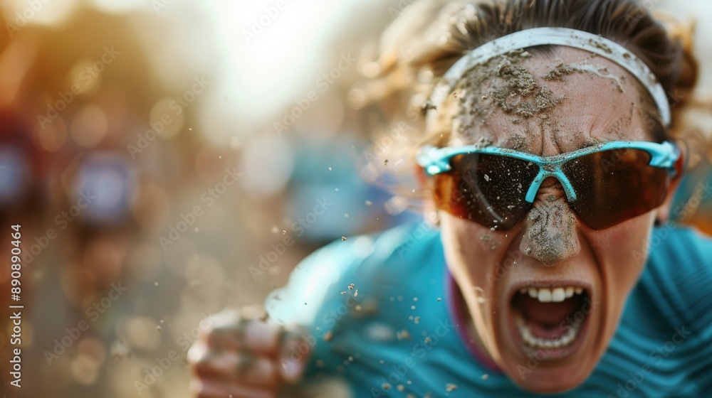 A motivated runner, wearing headphones, is captured as they dash through a muddy terrain during a race, highlighting the grit, dedication, and exhilaration of outdoor competitions. A motivated runner, wearing headphones, is captured as they dash through a muddy terrain during a race, highlighting the grit, dedication, and exhilaration of outdoor competitions.