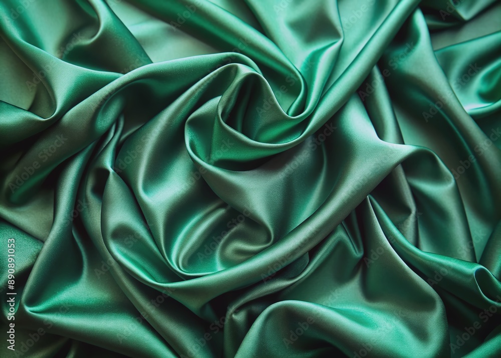 Luxurious emerald green silk fabric drapes beautifully, creating a stunning background for showcasing natural cosmetic or food products in a elegant flat lay setting. Luxurious emerald green silk fabric drapes beautifully, creating a stunning background for showcasing natural cosmetic or food products in a elegant flat lay setting.
