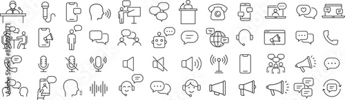 ベクターでモノクロのスピーカーの線画アイコンセット