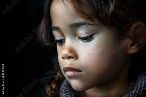 Wallpaper Mural Thoughtful child in reflective mood, evoking emotions of introspection and innocence. Ideal for emotional storytelling and childhood themes. Torontodigital.ca