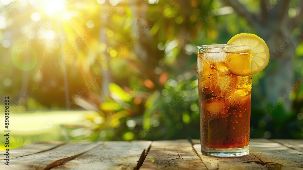 Jasmine iced tea in glass on green nature background Jasmine iced tea in glass on green nature background