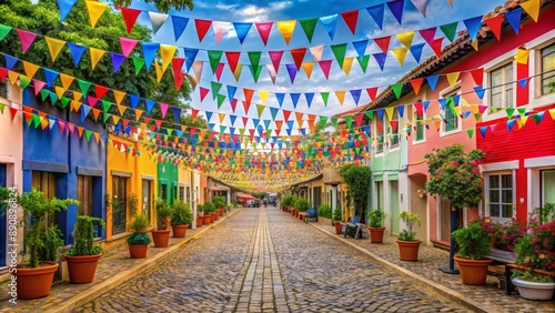 Festive retail village for Sao Joao party, offering discounts and deals for a Brazilian June festival , Sao Joao, festa junina