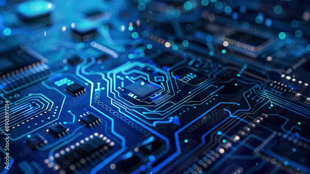 Tech Picture Reference. Abstract Blue Circuit with AI Symbols. Background for technology and business Tech Picture Reference. Abstract Blue Circuit with AI Symbols. Background for technology and business