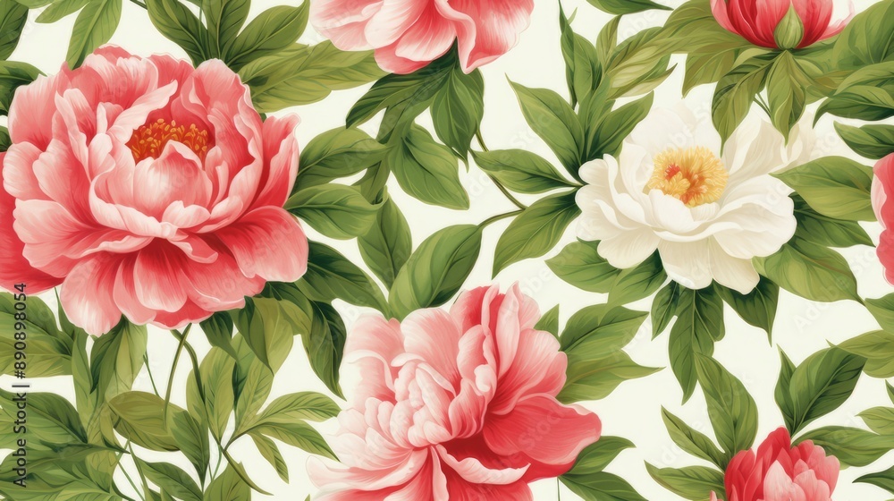 The pink peonies and green leaves that adorn this backdrop are peaceful and enchanting, like an escape to a garden full of natural tranquility. The pink peonies and green leaves that adorn this backdrop are peaceful and enchanting, like an escape to a garden full of natural tranquility.