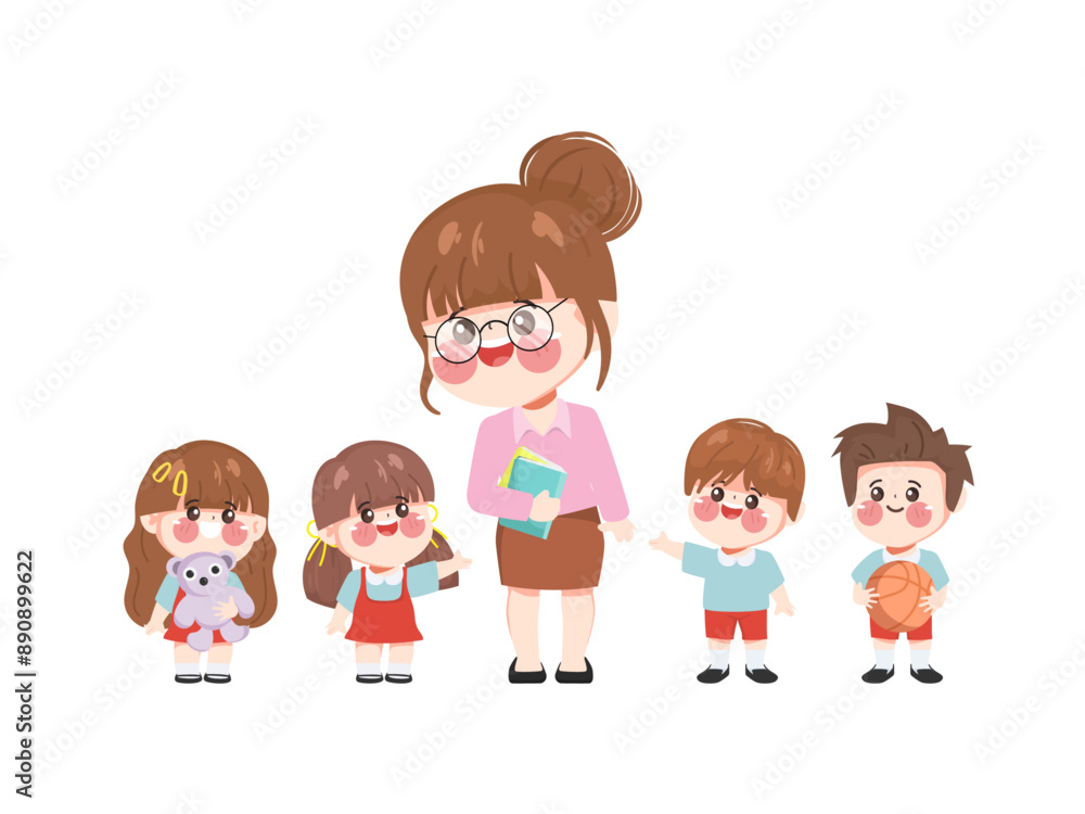 Cute cartoon student and teacher cheerful back to school character. Cute cartoon student and teacher cheerful back to school character.