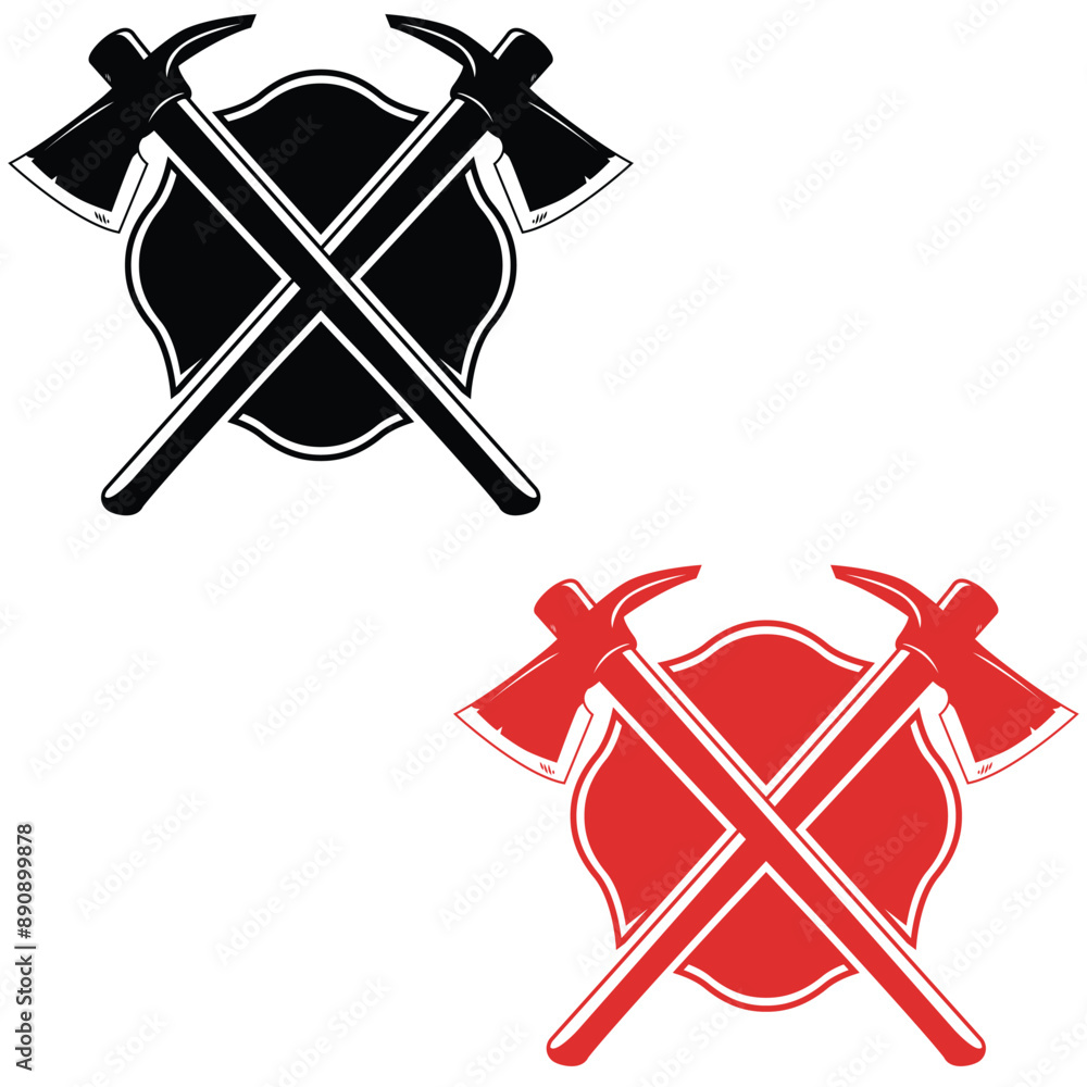 Fototapeta premium Fire fighter logo design with crossed axe. Fire fighter emblem design 