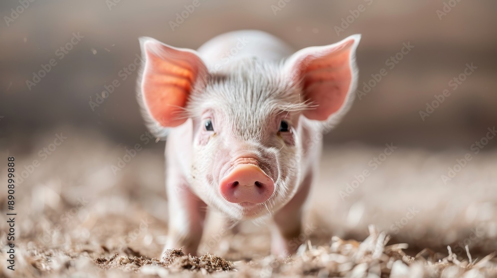 A super cute and tiny piglet standing on a hay-covered barnyard floor, exuding innocence and charm, under soft natural light, creating a warm pastoral scene. A super cute and tiny piglet standing on a hay-covered barnyard floor, exuding innocence and charm, under soft natural light, creating a warm pastoral scene.