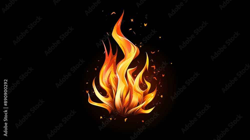 Illustration of a Vivid, Glowing Orange and Yellow Fire Flame Illustration of a Vivid, Glowing Orange and Yellow Fire Flame