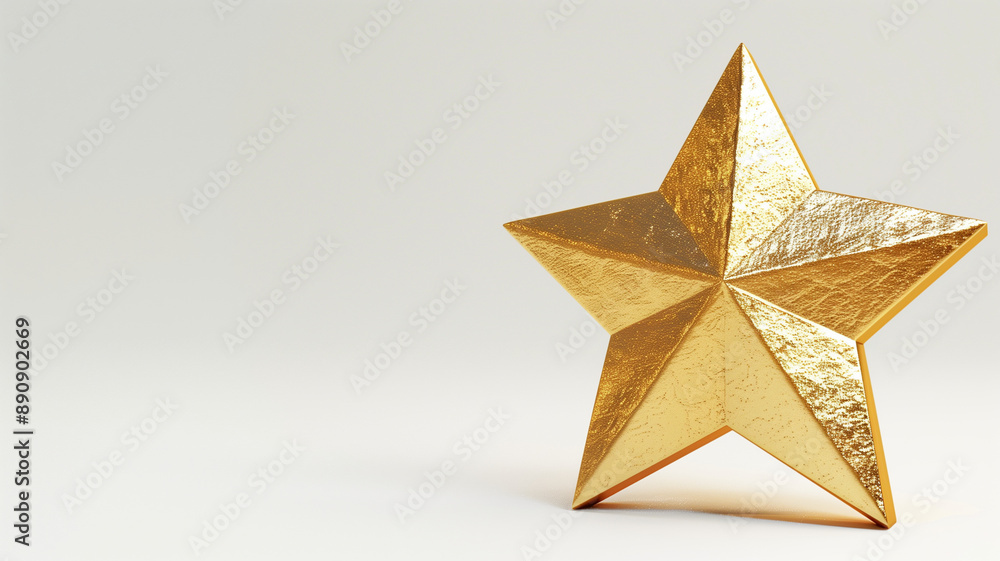 Obraz premium A shiny gold five-pointed star, possibly a decoration or award symbol, isolated on a white background