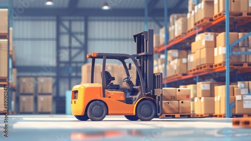 forklift inside a logistics warehouse