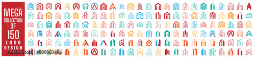 Mega collection of 150 real estate agents and architects logo design vector illustration. Used for company identity