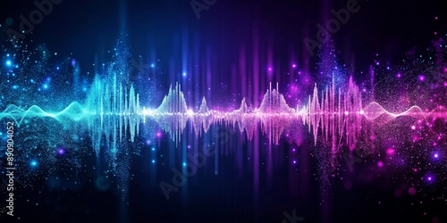 Abstract background of purple and blue particles representing sound waves , particles, abstract, background, purple