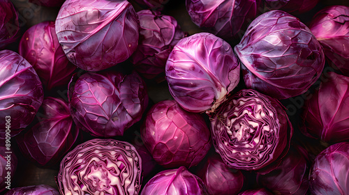 top view of bunch of red cabbage on the market