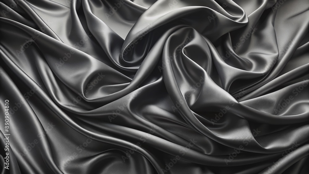 Luxurious abstract background featuring undulating black silk or satin fabric with intricate folds and creases, evoking a sense of sophistication and elegance. Luxurious abstract background featuring undulating black silk or satin fabric with intricate folds and creases, evoking a sense of sophistication and elegance.