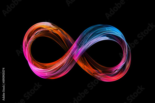 Infinite Potential: A vibrant, abstract infinity symbol composed of swirling, multi-colored lines, against a stark black background, evokes a sense of endless possibilities and continuous growth. 