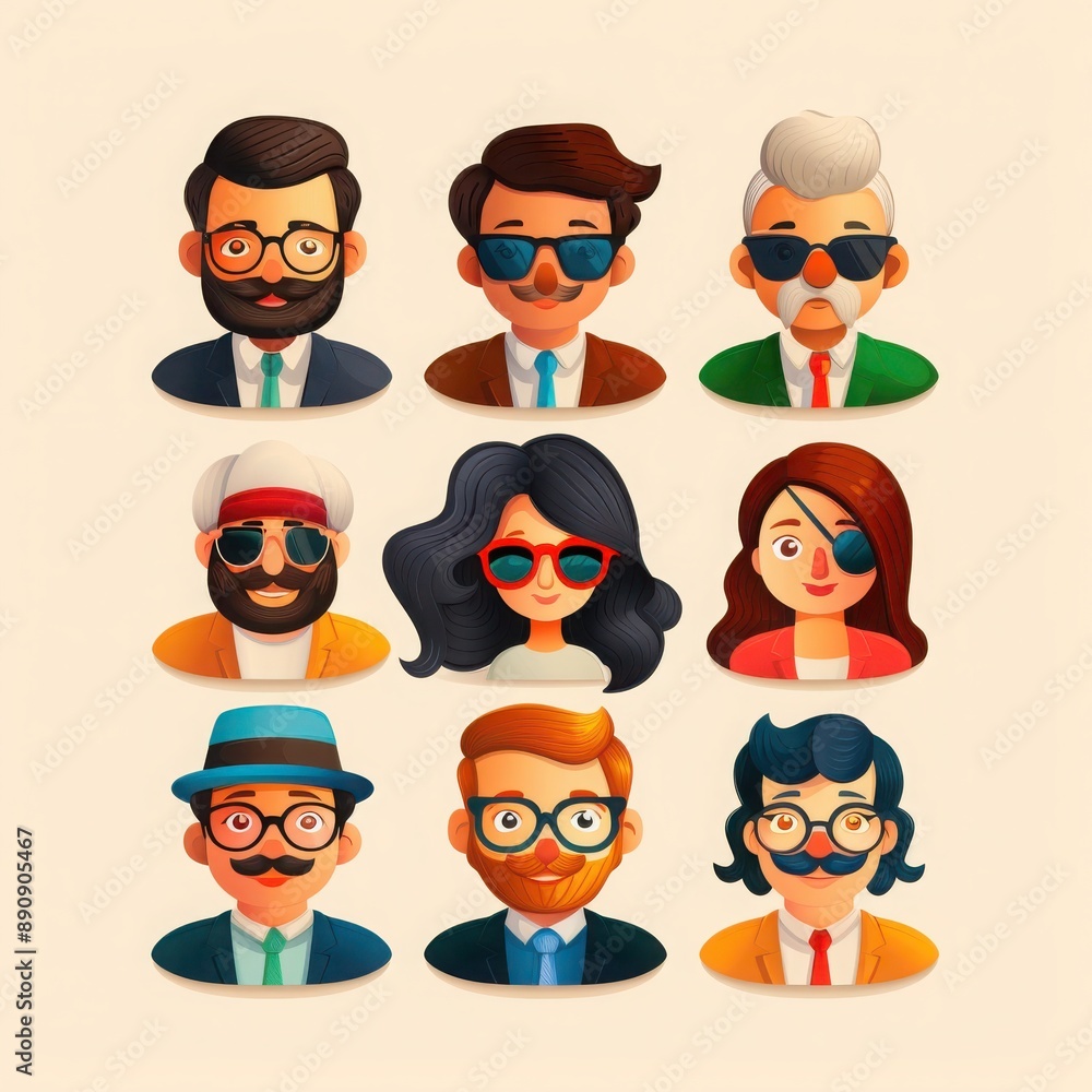A collection of colorful illustrated avatars featuring diverse characters with various hairstyles, accessories, and clothing styles. A collection of colorful illustrated avatars featuring diverse characters with various hairstyles, accessories, and clothing styles.