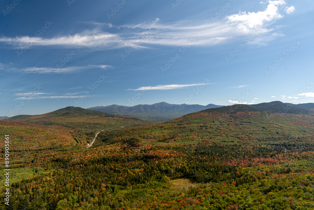 Views overlooking White Mountain National Forest during the beginning of Fall. Views overlooking White Mountain National Forest during the beginning of Fall.