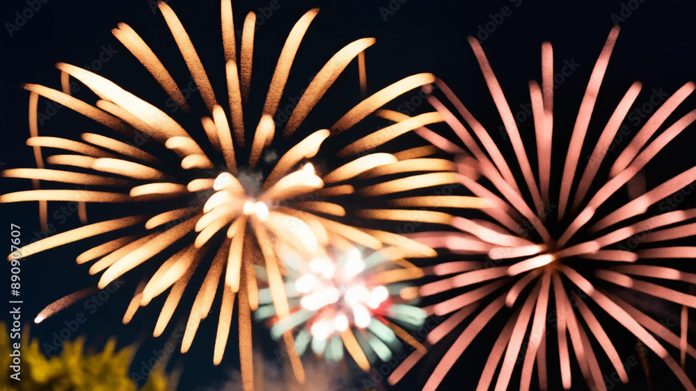 Amazing fireworks at night, 16:9, 300 dpi with copyspace Amazing fireworks at night, 16:9, 300 dpi with copyspace