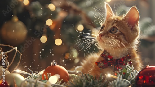 A Curious Kitty Amidst Festive Cheer 