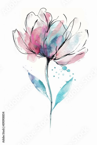 Vector hand drawn abstract watercolor flower