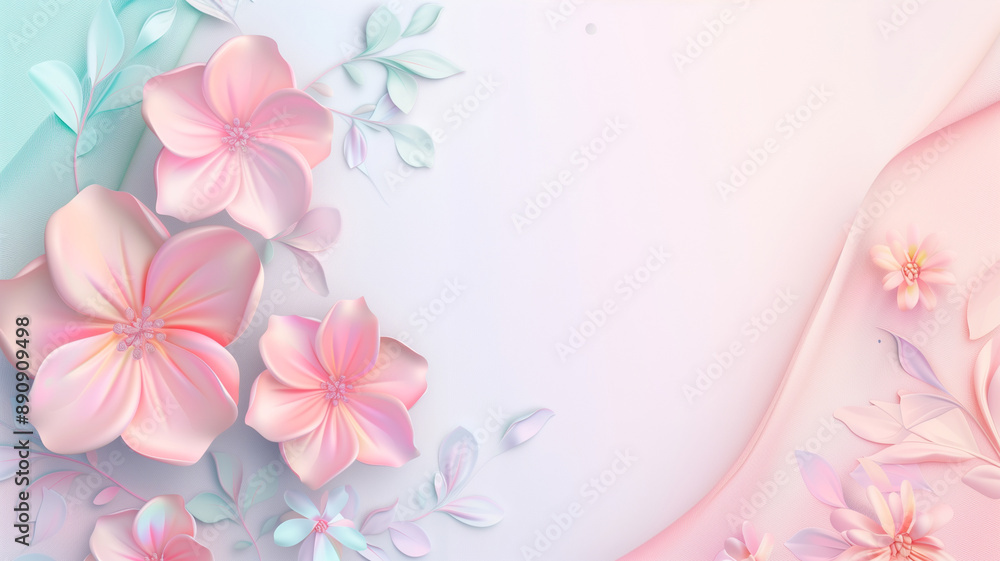 Soft pink flowers bloom on a colorful abstract background perfect for spring cards and invitations Soft pink flowers bloom on a colorful abstract background perfect for spring cards and invitations